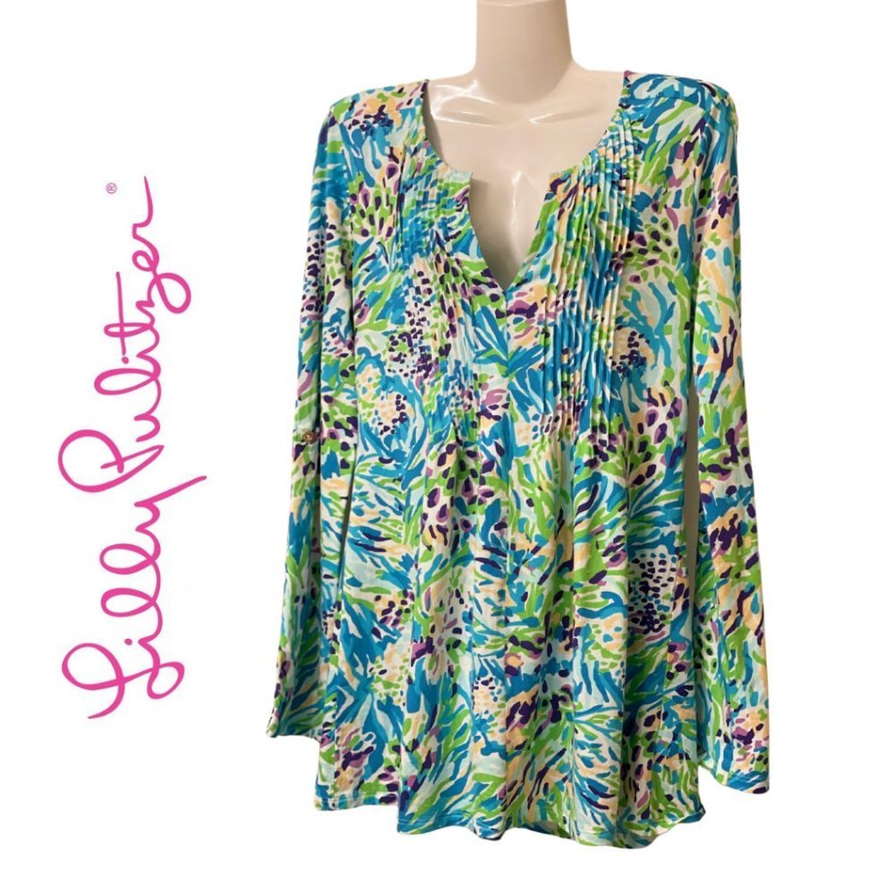 Lilly Pulitzer Cotton Split-Neck Long-Sleeved Top EUC